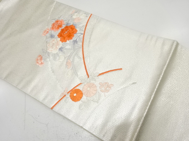 牡丹に菊模様　刺繍　名古屋帯